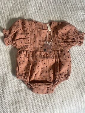 Quincy Mae Mauve Heart Print Baby romper